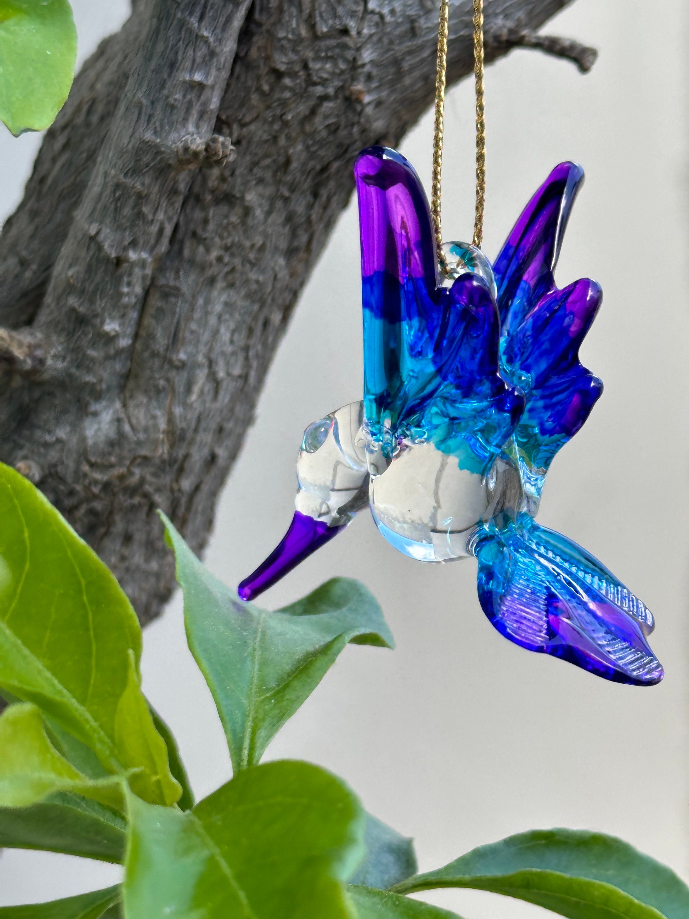 Small Hummingbird Glass-blown Ornament Figurine Garden Decor, Rear-view ...