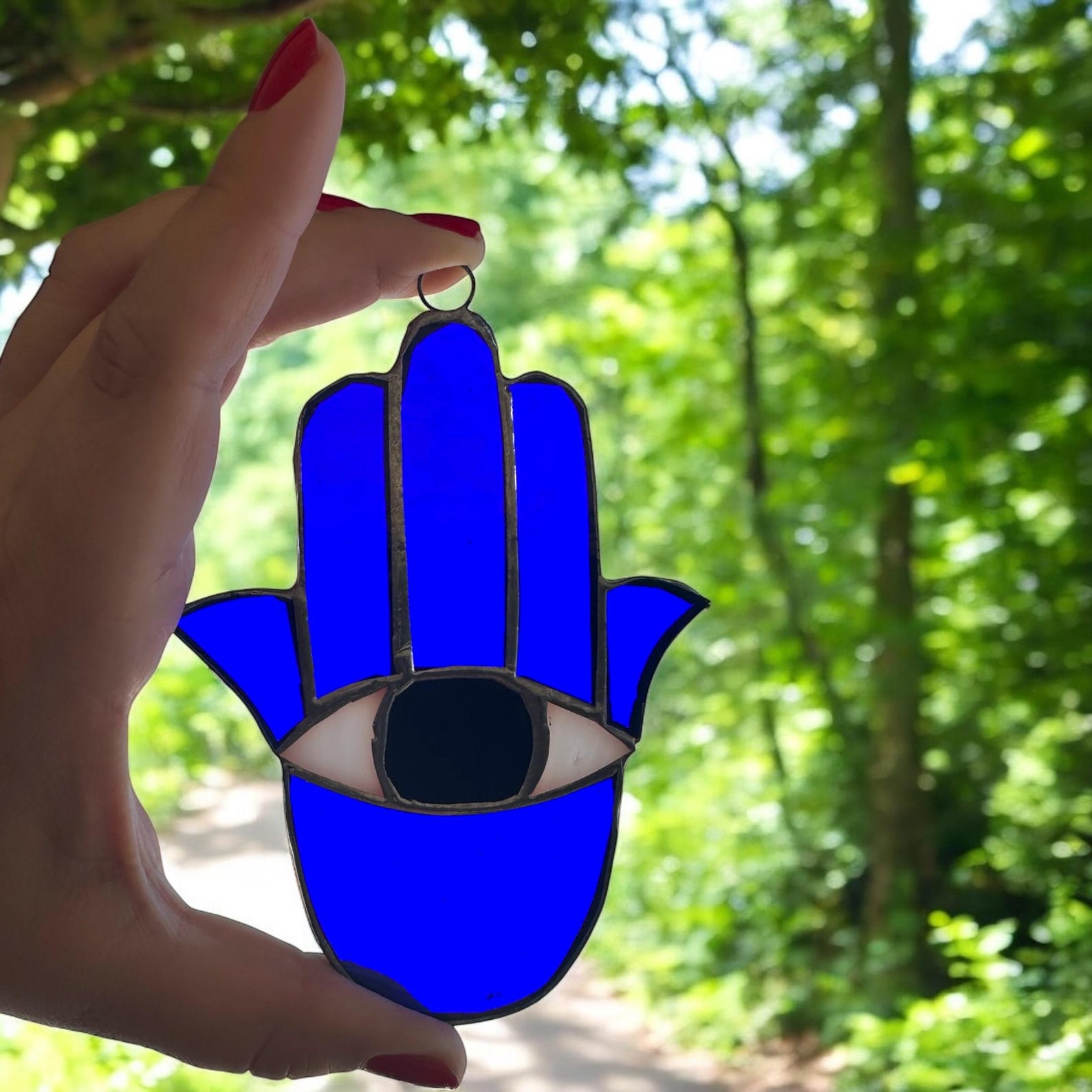 Stained Glass Hamsa, Fatima Hand, Evil Eye Protection Hangable ...