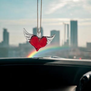 NEW Red Heart with wings Glass-blown Ornament Figurine Rear-view Mirror Car Accesories