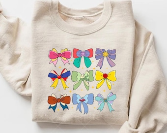 Disney Bow Princess Sweatshirt,Disneyland Vacation Tee,Disney Girls Matching Sweater,Aurora Ariel Belle Cinderella Sweater,Disney Bow Tshirt