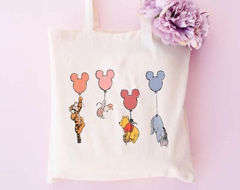 Winnie The Pooh Tote Bag,Pooh and Friends Tote Bag,Disney Balloons Tote,Disney Vacation Bag,Tigger Bag,Disney Canvas Tote Bag,Kids Tote Bag