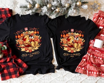Mickey and Minnie Mouse Chinese New Year Horse T-Shirt - Family Disneyland Tee,Lunar New Year T-shirt