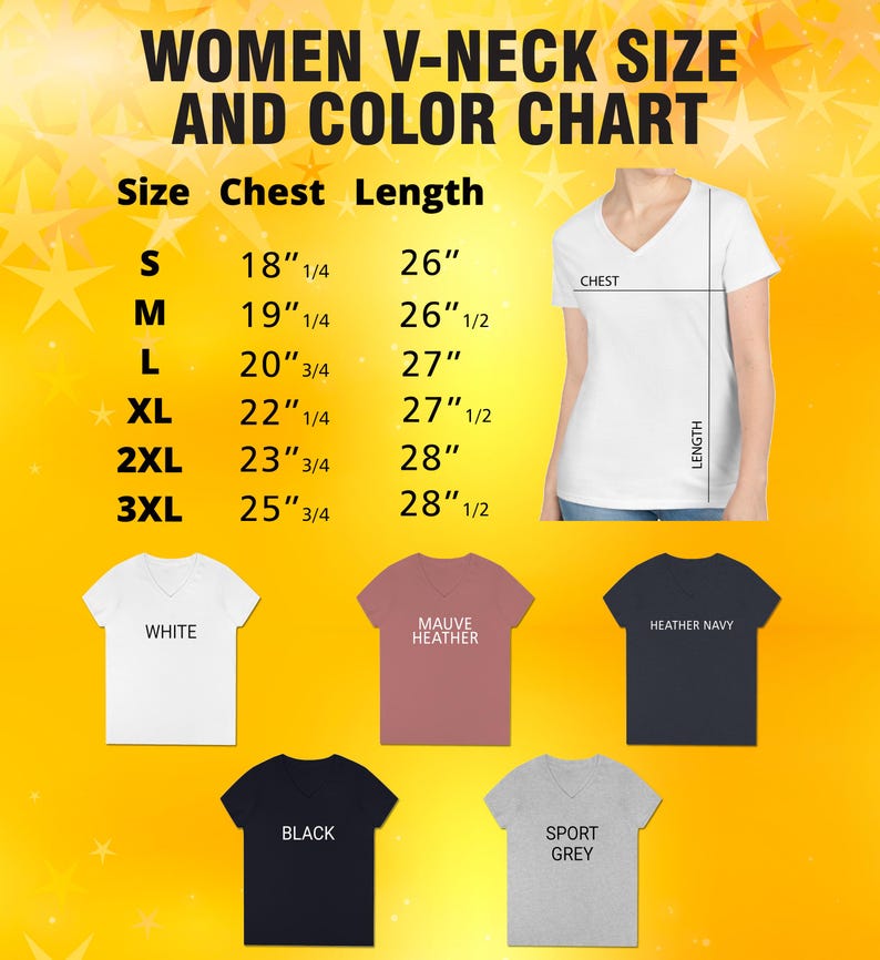 a women's v - neck t - shirt and color chart