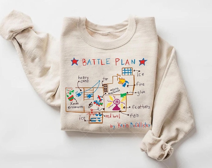 Funny Christmas Movie Sweatshirt: Battle Plan Map, 90s Style