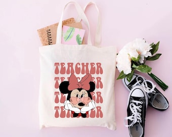 Teacher Minnie Tote Bag,Disney Teacher Tote Bags,Gifts For Teacher,Custom Teacher Tote Bags,Back To School,Teacher Appreciation,Disney Bags