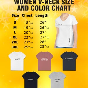 a women's v - neck t - shirt and color chart