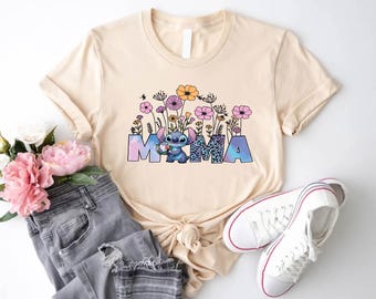 Mama Stitch Flowers Shirt,Disney Stitch Floral Mother Tee,Mothers Day T-Shirt,Disneyland Family Trip Sweater,Stich Mama T-shirt
