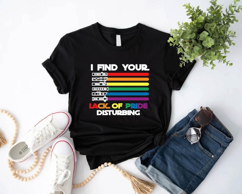 LGBT Star Wars Pride T-Shirt: Lightsaber Rainbow Flags, Pride Month Tee image 1