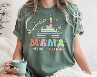 Camiseta "La mamá más feliz del mundo", colores cómodos, camiseta "Mamá del castillo de Disney", regalo para mamá primeriza, camisetas para viajes familiares a juego, camiseta "El mejor día de tu vida"