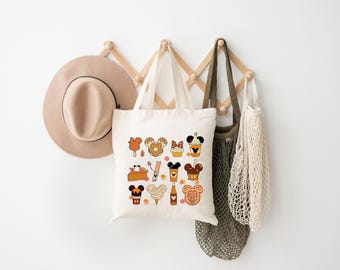 Disney Fall Vibes Tote Bag,Cute Disneyland Thanksgiving Tote Bags,Mickey Mouse Pumpkin Drink,Aesthetic Autumn Canvas Shoulder Bag,Autumn Bag