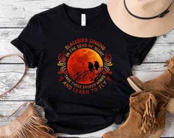 Blackbird Song Lyric T-Shirt: Women's Retro Band Style Concert Top
