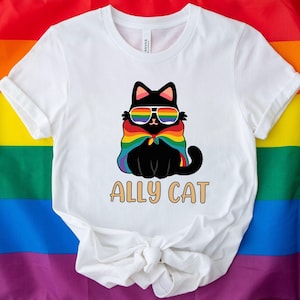 Retro Rainbow Cat Ally T-Shirt: Funny LGBTQ Pride Shirt