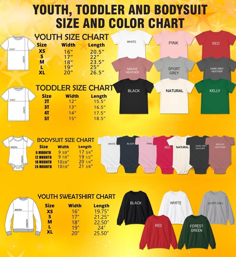 a poster showing the sizes of children's shirts