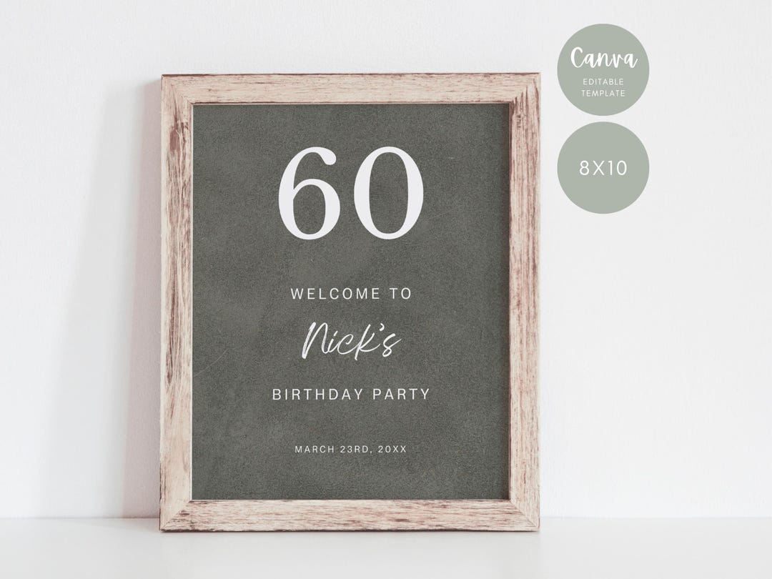 60th Birthday Sign Editable Canva Template | Grey Leather Texture ...