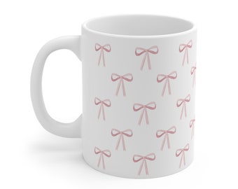 Cute Mugs Aesthetic Coquette Trendy Pink Ribbon Bow Pink Aesthetic Mug Ceramic Mug Tea Cup Coffee Cup