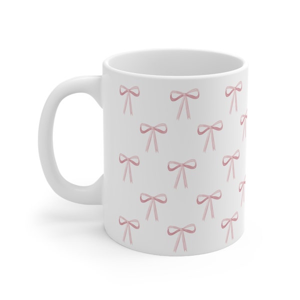 Cute Mugs Aesthetic Coquette Trendy Pink Ribbon Bow Pink Aesthetic Mug Ceramic Mug Tea Cup Coffee Cup
