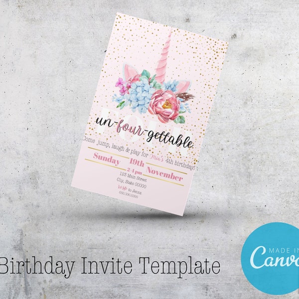 Un-Four-Gettable | 4th Birthday Invite Template | Completely Customizable | Digital Download | Canva