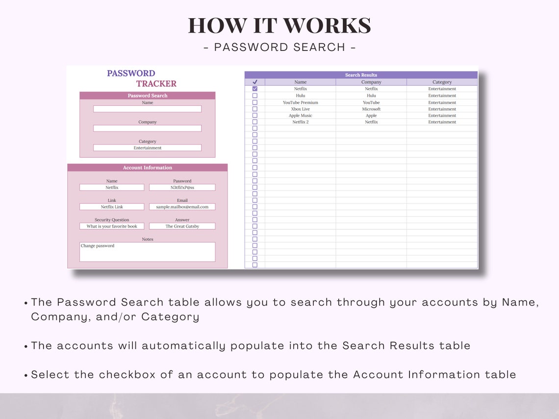 Account Password Tracker Template for Google Sheets, Password Organizer ...