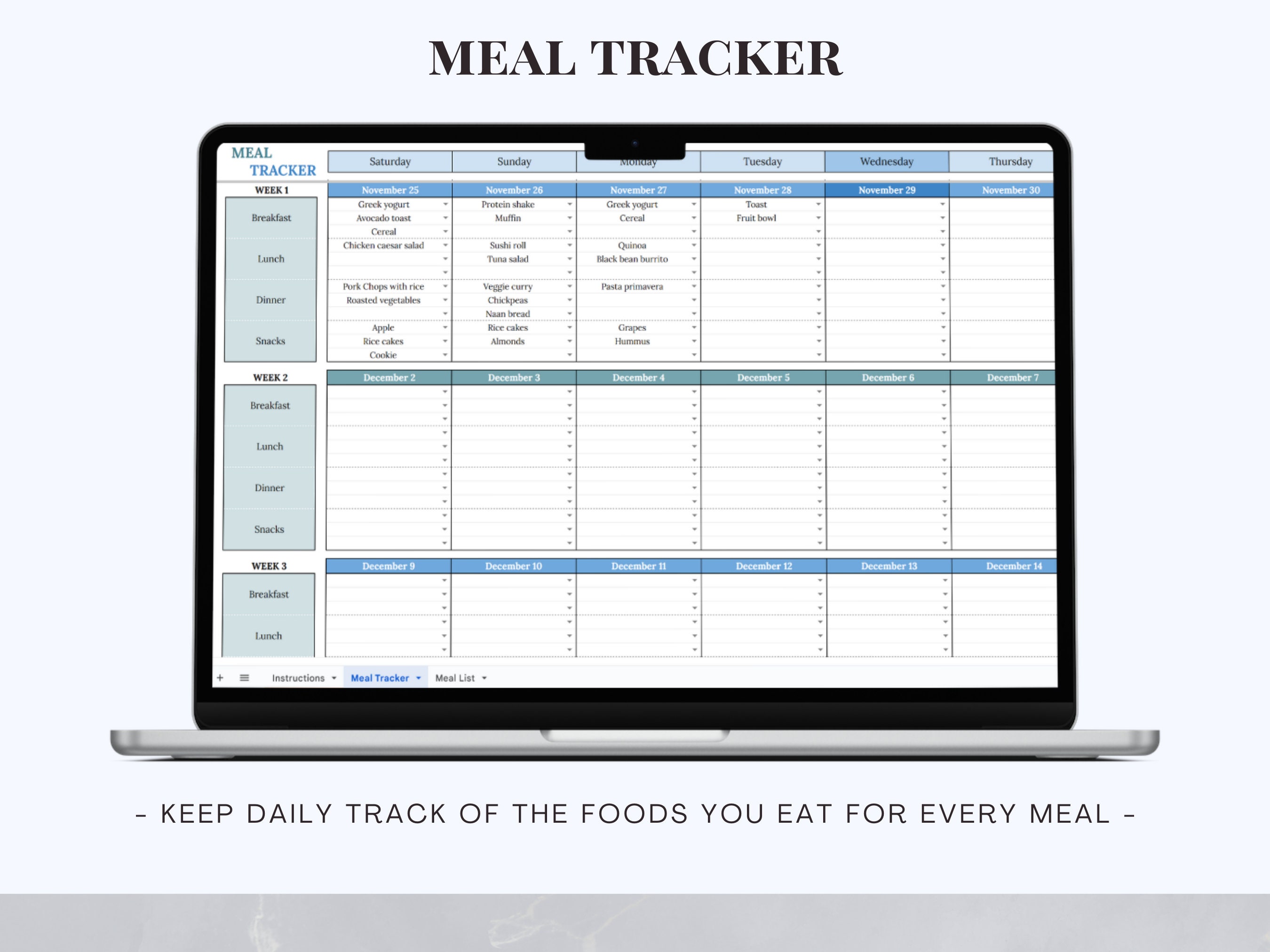 Meal Planner Template for Google Sheets Daily Meal Tracking Etsy Meal Planner Template for Google Sheets Daily Meal Tracking Etsy
