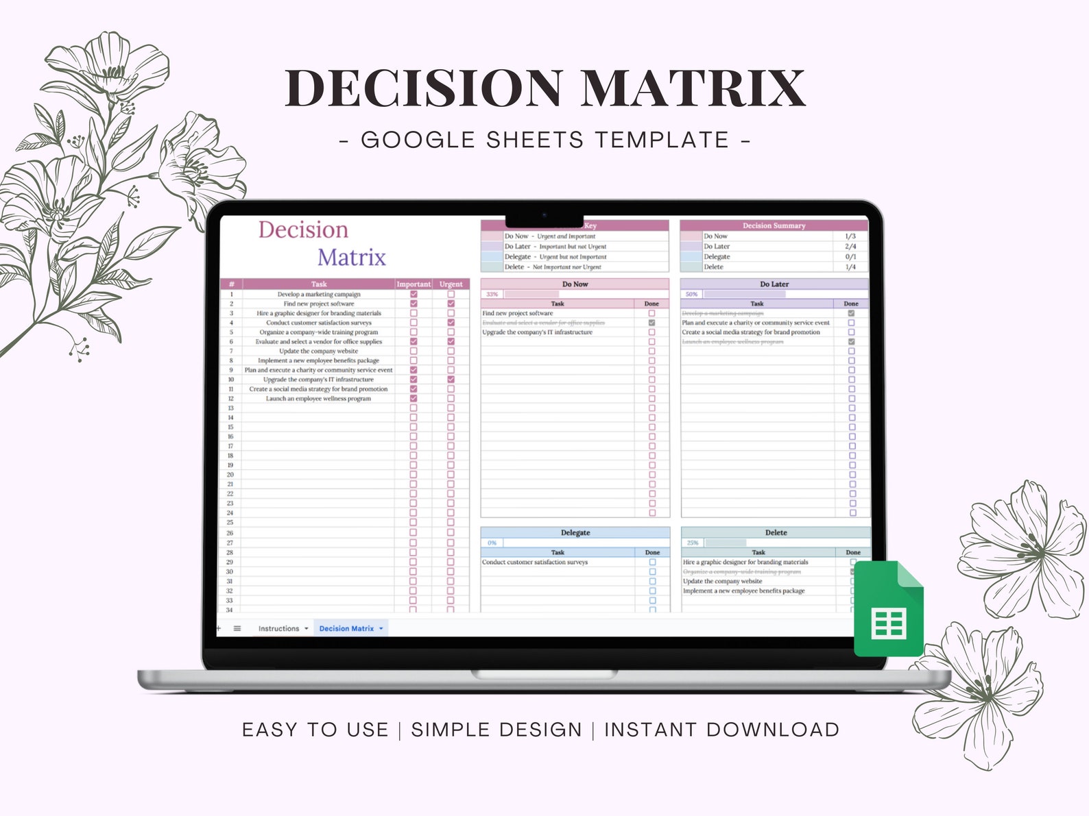 Decision Matrix Spreadsheet Template for Google Sheets, Priority Matrix ...