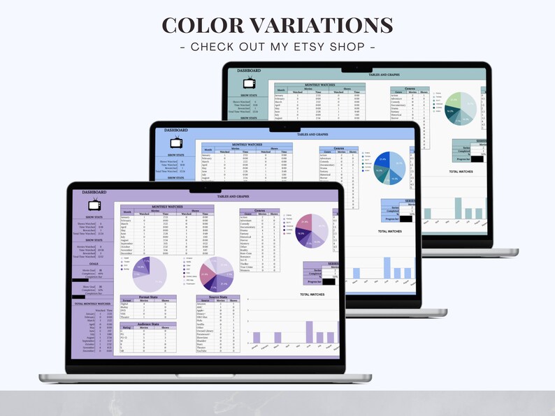 Three Color Spreadsheet Movie and TV Show Tracker Spreadsheet Template for Google Sheets ...