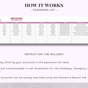 Account Password Tracker Template for Google Sheets, Password Organizer Log, Subscription List, Account Management Tracking Spreadsheet image 3