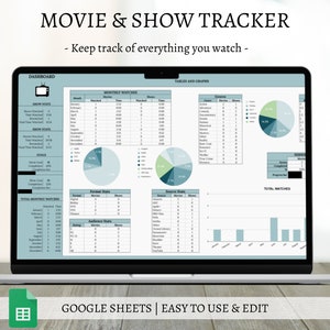TV Show Tracker Spreadsheet Template for Google Sheets, Movie Series Tracker Dashboard, Watched Episodes List, Show Series Log