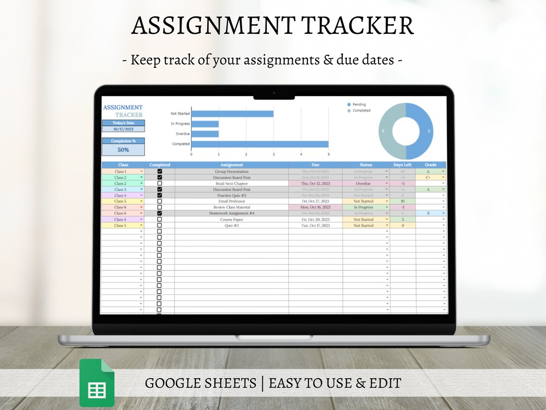 School Assignment Tracker Template for Google Sheets Digital Etsy