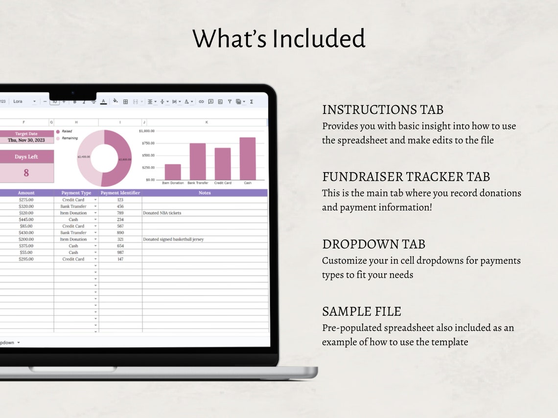 Fundraiser Donation Tracking Spreadsheet Template for Google Sheets ...