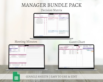 Pack Manager d'équipe, modèles de feuilles de calcul pour feuilles de calcul Google, matrice de décision, procès-verbaux de réunion, diagramme de Gantt, suite de flux de travail 3 en 1