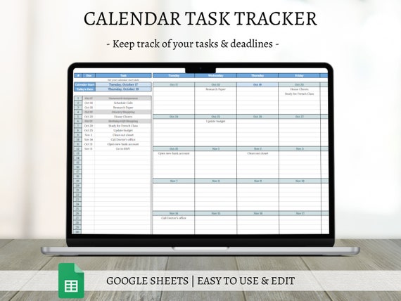 Digital To-Do List Planner for Google Sheets, Task List Template, Deadline Tracker with Calendar, Task Management Spreadsheet