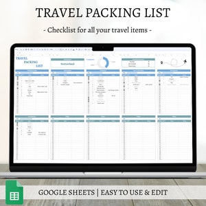 Modelo de lista de embalagem familiar para planilhas do Google, planilha de planejamento de viagens, lista de verificação digital de férias, lista de embalagem infantil editável