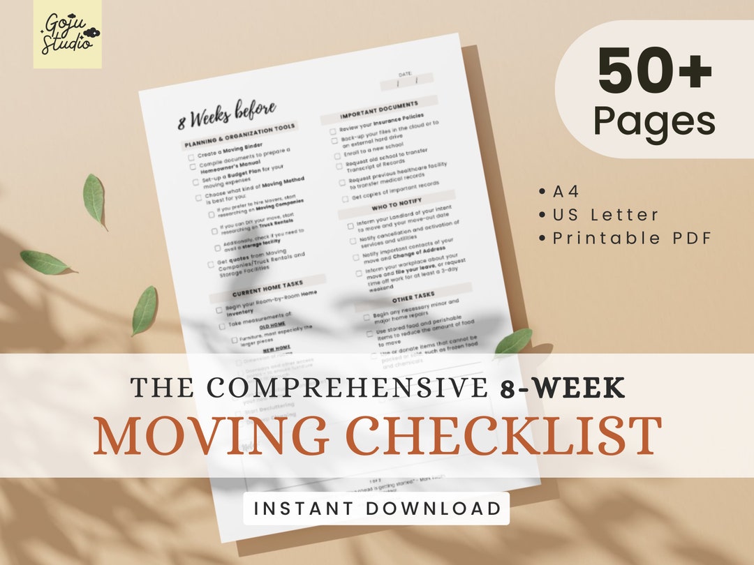 Moving Costs Checklist.pdf Moving Checklist 8-week Printable Checklist to Moving Day Real Estate ...