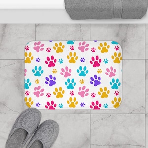 White Puppy Paw Print Bath Mat