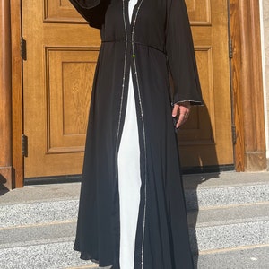 Ethereal Abaya Diamond lined Open Abaya Nada fabric free matching hijab image 4