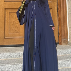 Ethereal Abaya Diamond lined Open Abaya Nada fabric free matching hijab image 7