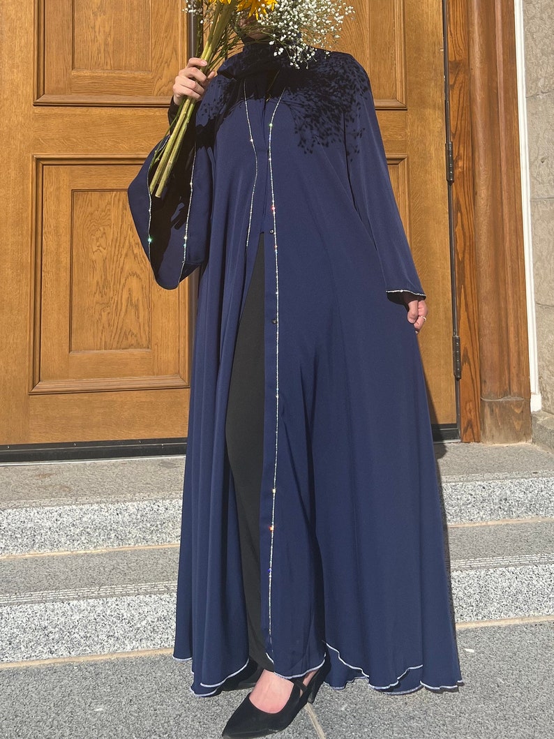 Ethereal Abaya Diamond lined Open Abaya Nada fabric free matching hijab image 7