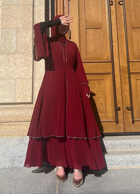 Amira Abaya Layered Chiffon Abaya Diamond Lined Free Matching Hijab - Etsy