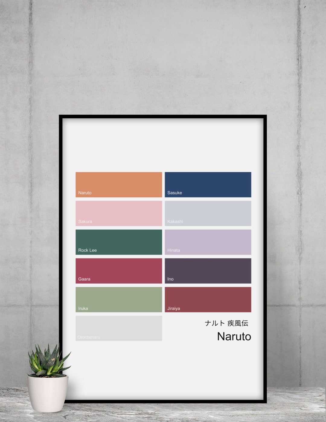 Naruto Character Color Palette Matte Poster Etsy