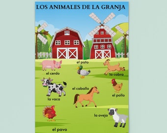 Spanish Farm Animals / Educational Wall Posters / Espanol / Kids Learning