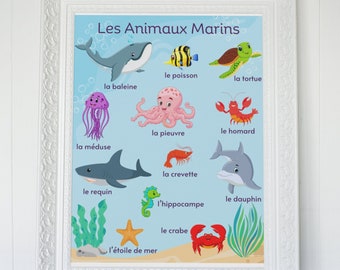 French Marine Animals Poster/ Educational Wall Posters / Learning Resource / Francais