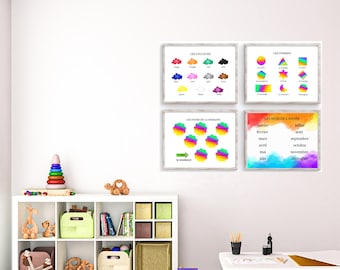 French Educational Wall Posters / Colors / Shapes / Numbers / Days