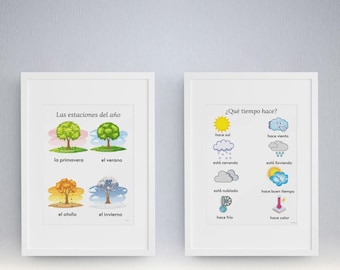 Spanish Weather and Seasons Posters / Educational Wall Prints / Español / Kids Learning