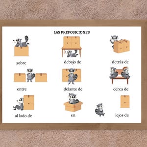 Prepositions in Spanish / Kids Learning / Educational Posters / Español