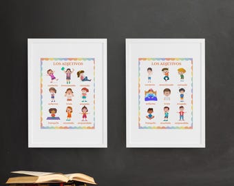 Spanish Adjectives Poster / Educational Resource / Kids Learning / Español