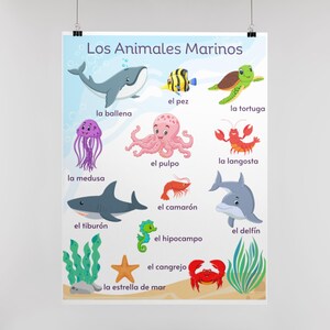 Spanish Marine Animals / Educational Wall Posters / Español / Kids Learning