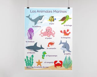 Spanish Marine Animals / Educational Wall Posters / Español / Kids Learning