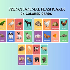 French Animal Flashcards / Printable Flashcards / Learn French / Educational / Vocabulary