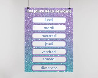 French Days of the Week Poster / Affiche en Francais / Classroom Decor / Kids Learning