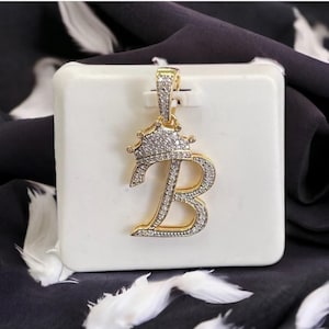 10k Stamped Gold with Natural Diamonds Crown Initial B pendant